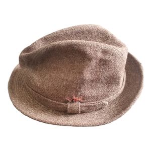 Vintage Mens Hat Harris Tweed Brown Fedora w Feather M 7-71/8 Wool Derby
